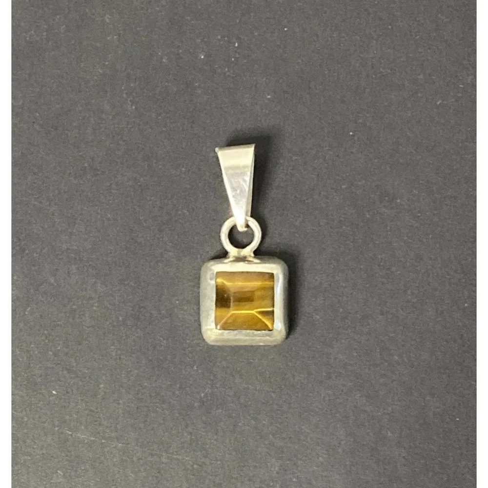 Sterling Silver 925 Mexico Pendant Tigers Eye Gemstone Brown Vintage